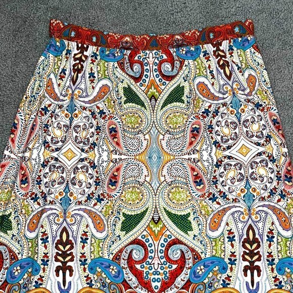 CHICO'S Paisley Geometric Jersey Knit Pull On Elastic Waist Maxi Skirt -EUC - M - Picture 2 of 9